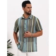 thumbnail image 4 of DARING DIVA Men's Striped Short Sleeve Button Down See Through Shirts M Blue Green, 4 of 7