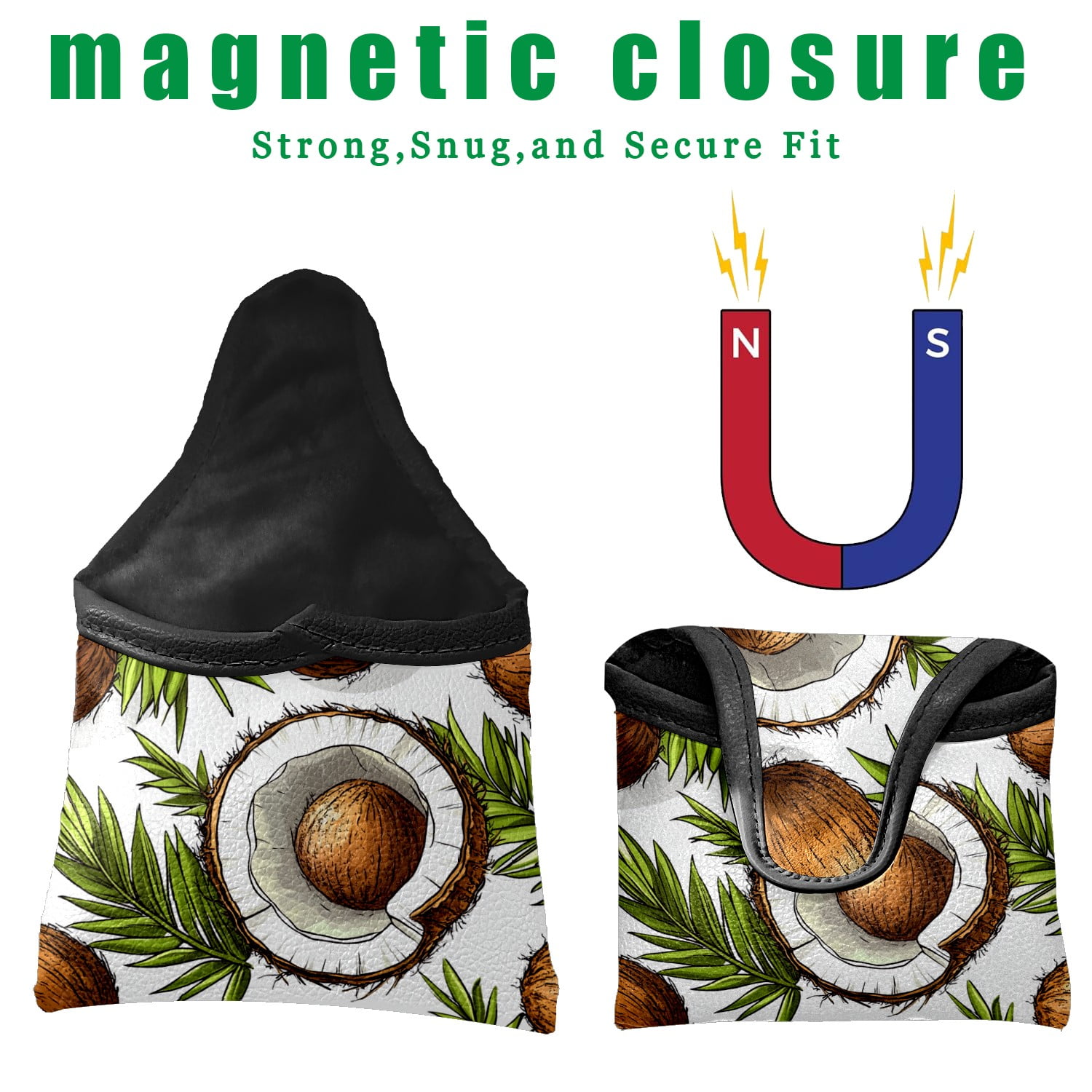 Golf Mallet Putter Cover Premium Leather Waterproof Golf Putter Head Cover with Magnetic Closure Coconut Palm Leaves