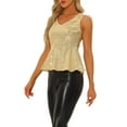 thumbnail image 4 of INSPIRAR CHIC Top sin mangas con escote en V y peplum de lentejuelas dorado M, 4 of 6