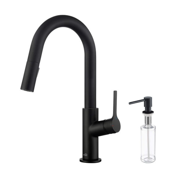 Kibi Fusion Single Handle Pull Down Kitchen & Bar Sink Faucet with Soap Dispenser - Matte Black