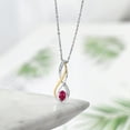 thumbnail image 4 of Gem Stone King 10K Yellow Gold and 925 Sterling Silver Red Ruby and White Moissanite Pendant Necklace for Women (0.66 Cttw, Gemstone July Birthstone, Oval 6X4MM, With 18 inch Silver Chain), 4 of 4
