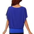 thumbnail image 6 of Delconic Womens Loose Fit Chiffon Blouse Short Sleeve Batwing Top Scoop Neck Lightweight Layered Shirt for Casual Wear Blue M, 6 of 9
