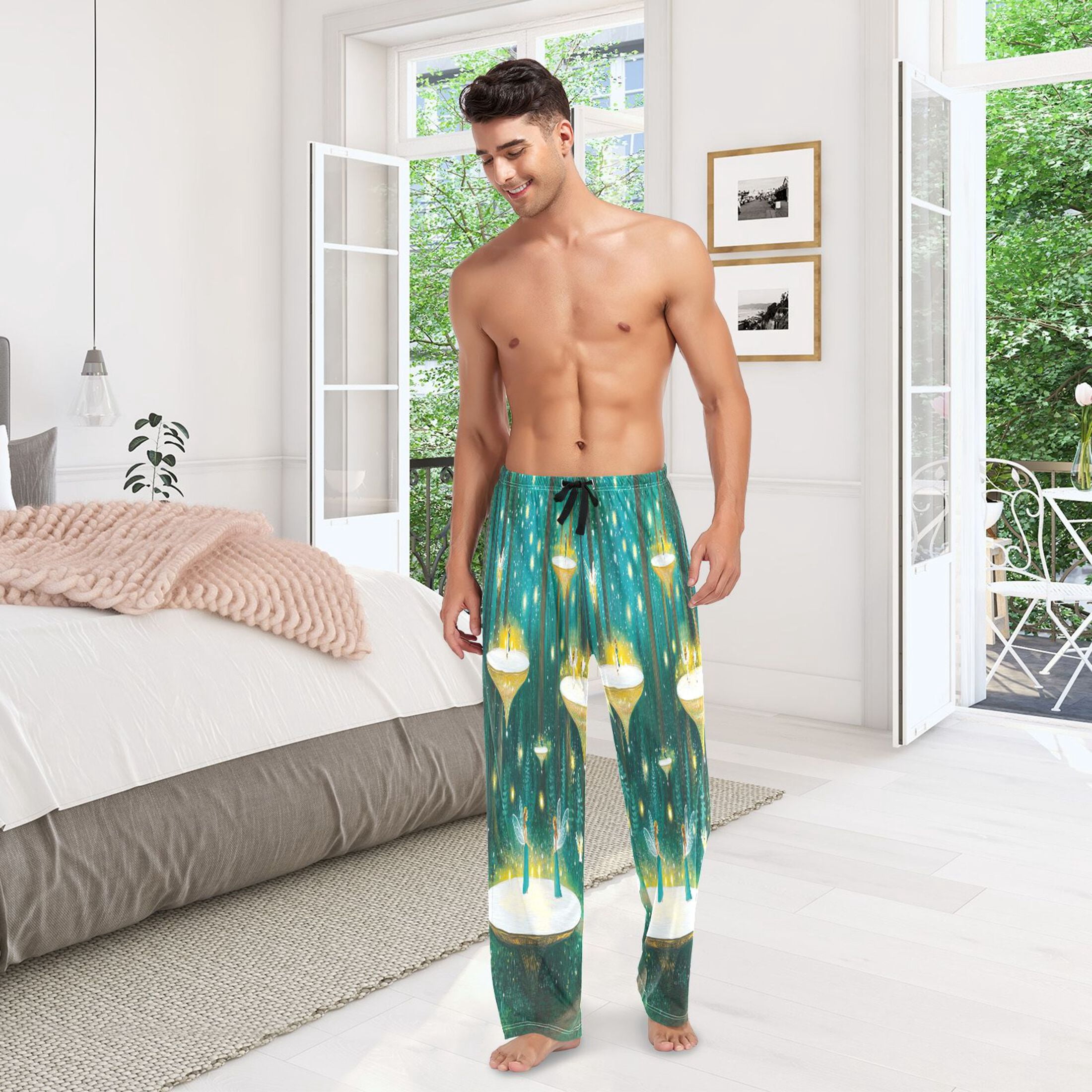 Elves in The Woods Mens Cotton Pajama Pants Long Staple Lightweight Sleep Bottoms with Pockets Breathable