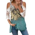 thumbnail image 1 of Elegante mujer casual cremallera cuello impresión blusa encaje manga corta camiseta verano Tops OAVQHLG3B Store  lin121212, 1 of 4