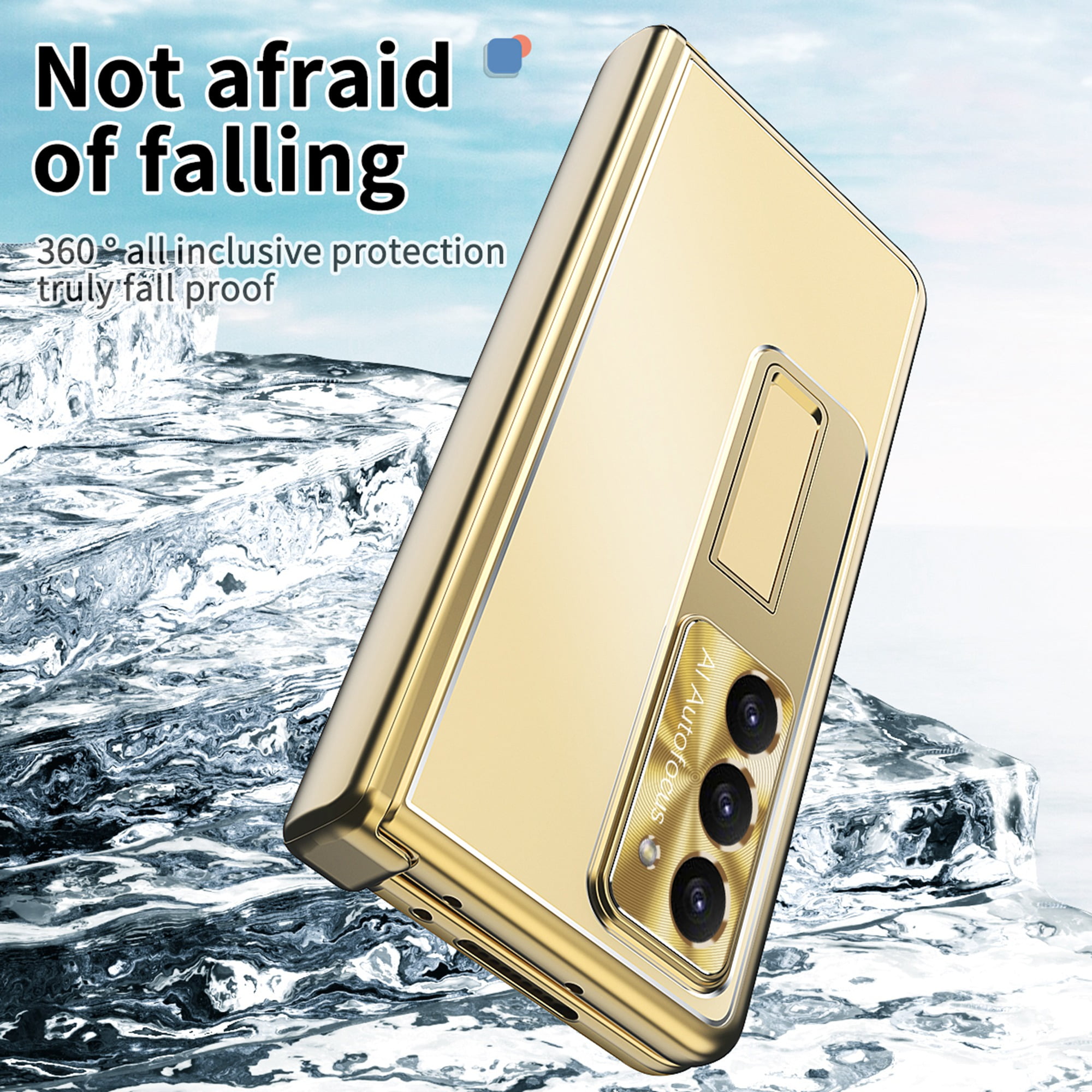 Nalacover for Samsung Galaxy Z Fold 6 Aluminum Metal Folding Case, S Pen Holder Hinge Protection Screen Film Cover with Hidden Bracket Plating Case for Samsung Galaxy Z Fold 6,Gold