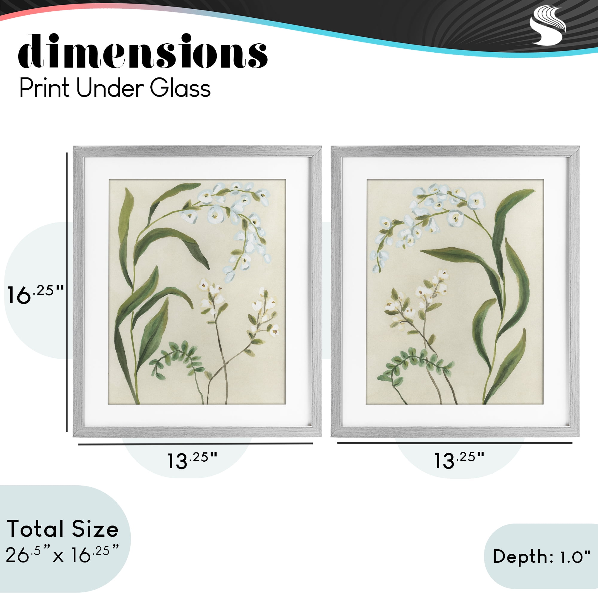 Stupell Industries Vintage Snowdrop Stems 2 Piece Gray Framed Print Under Glass Set, design by June Erica Vess