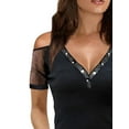 thumbnail image 4 of DYMADE Womens Summer Lace Stichting Hot Drilling Short Sleeve Cold Shoulder T-Shirt Blouses, 4 of 4