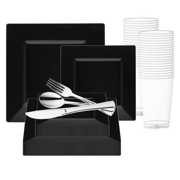 Smarty Black Square Plastic Wedding Value Set (60 Guests)