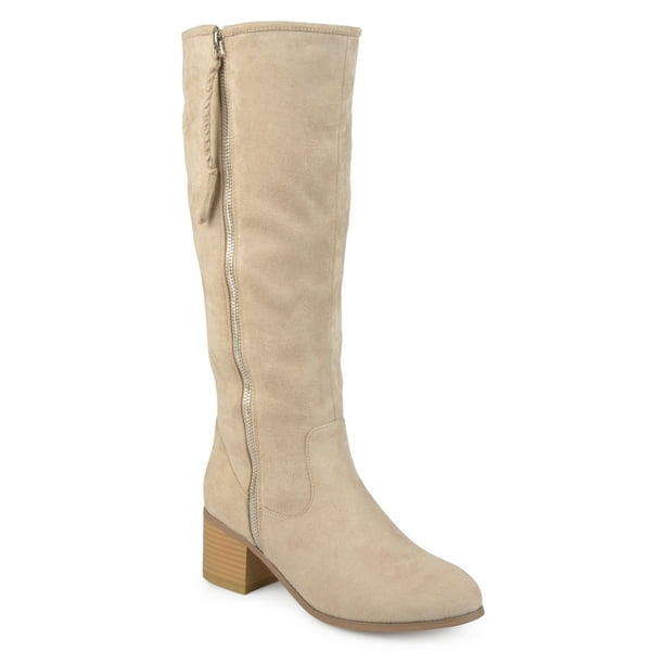 knee high boots with wooden heel