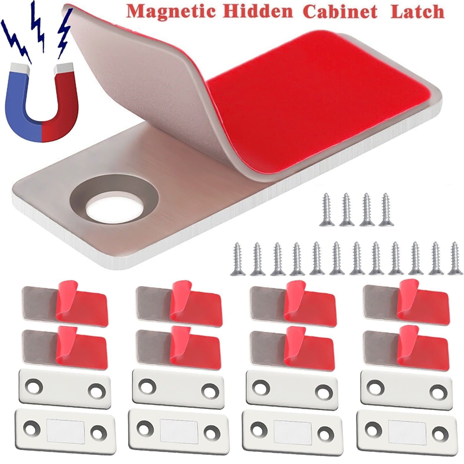 Dazone Set Magnetic Door Catch, With Adhesive Cabinet Magnets Magnetic  Door Catch Closer Magnetic Closures Latches Hardware Kitchen Cabinet  Closer, With Screws
