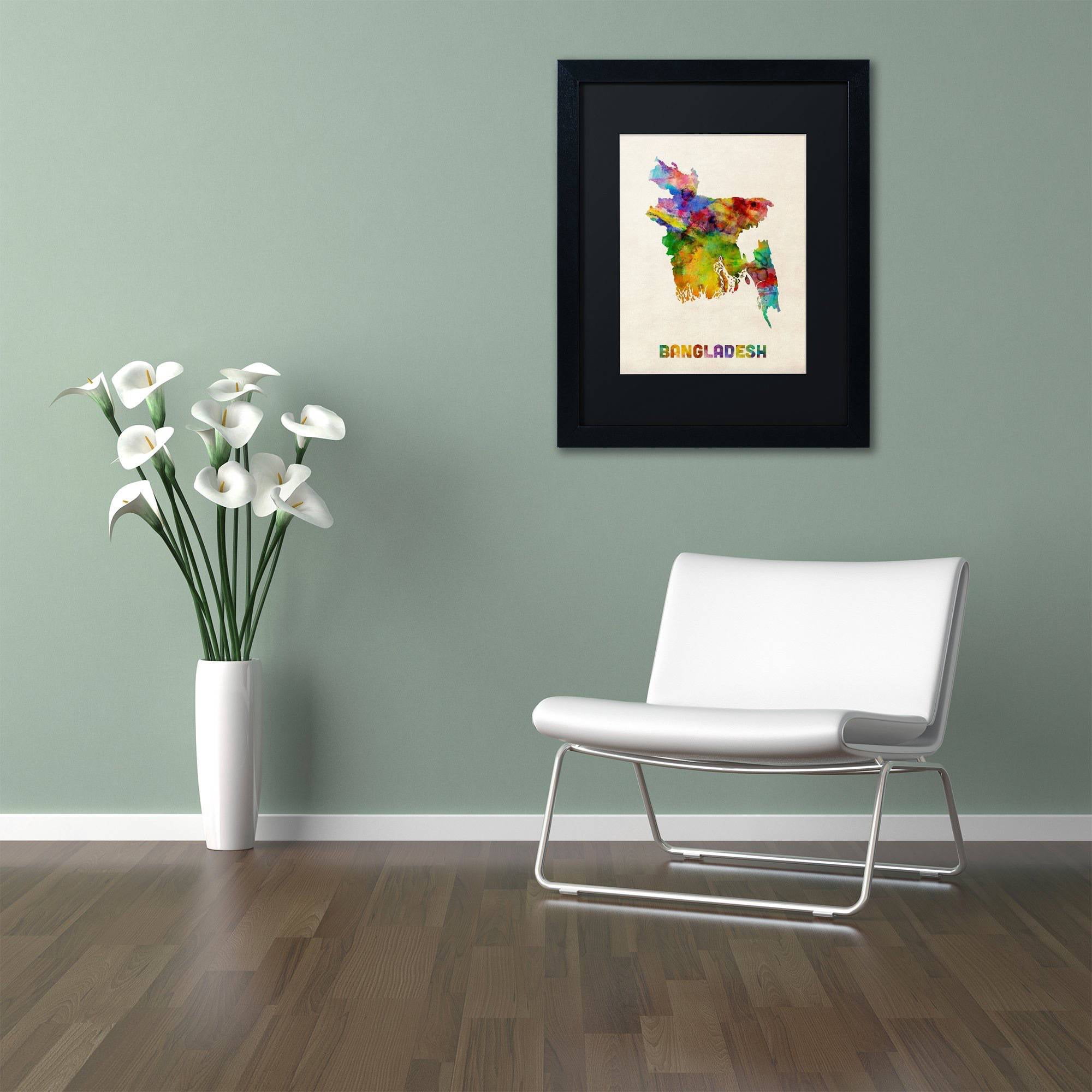 Trademark Fine Art 'Bangladesh Watercolor Map' Canvas Art by Michael Tompsett, Black Matte, Black Frame