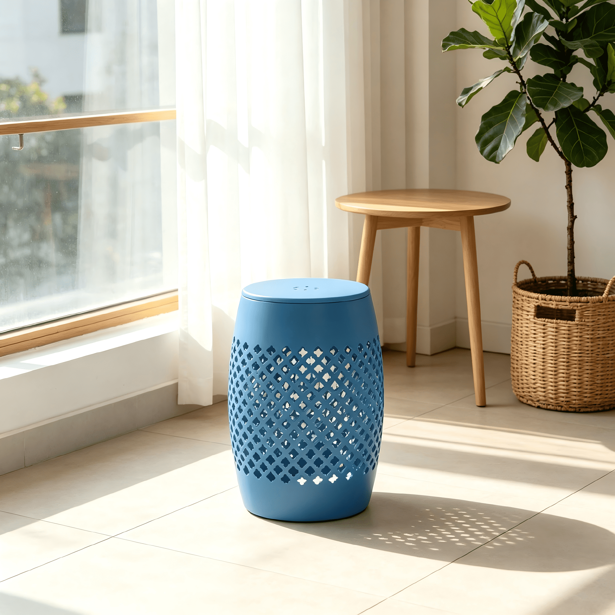 AC Pacific Powder Coated Iron Outdoor Blue Side Table