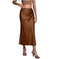 thumbnail image 2 of ClodeEU Women's High Waisted Satin A Line Skirt with Pleated, Elegant Solid Color Midi Skirt Brown,Womens Plus S, 2 of 8