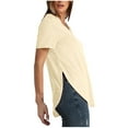 thumbnail image 4 of USSUMA Womens Summer Tops Women's Fashion Solid V-Neck Short Sleeves Casual T-Shirt Top Elegant up to Off Beige Polyester M, 4 of 6