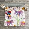 thumbnail image 3 of Ambesonne Watercolor Quilted Bedspread Set 3 Pcs, Flower Butterfly Bug, King Size, Multicolor, 3 of 3