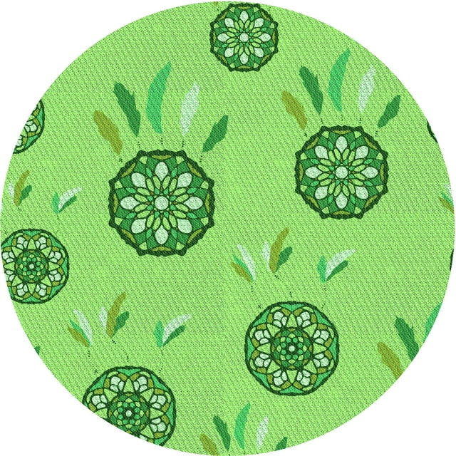Ahgly Tapis Rond Lavable en Machine Intérieur Transitionnel Vert Émeraude, 4 Pieds Rond