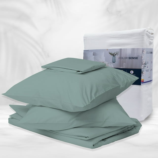 Color Sense Cotton Rich Bedsheet Set, 800 Thread Count Wrinkle Resistant, Quick Dry, Soft & Smooth 4-Piece Set Full Aqua