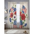 thumbnail image 2 of Happy Independence Day Sheer Curtains 2 Panels Set U. S. Flag Flowers White Five-Pointed Stars Sheer Window Curtains Light Filtering Rod Pocket Voile Drapes for Bedroom Living Room 52"X84", 2 of 9