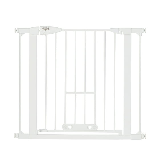 North States MyPet Wide Metal Walk Thru EasyPass Pet Gate with Doggy Door, Expands to 37.5" Wide