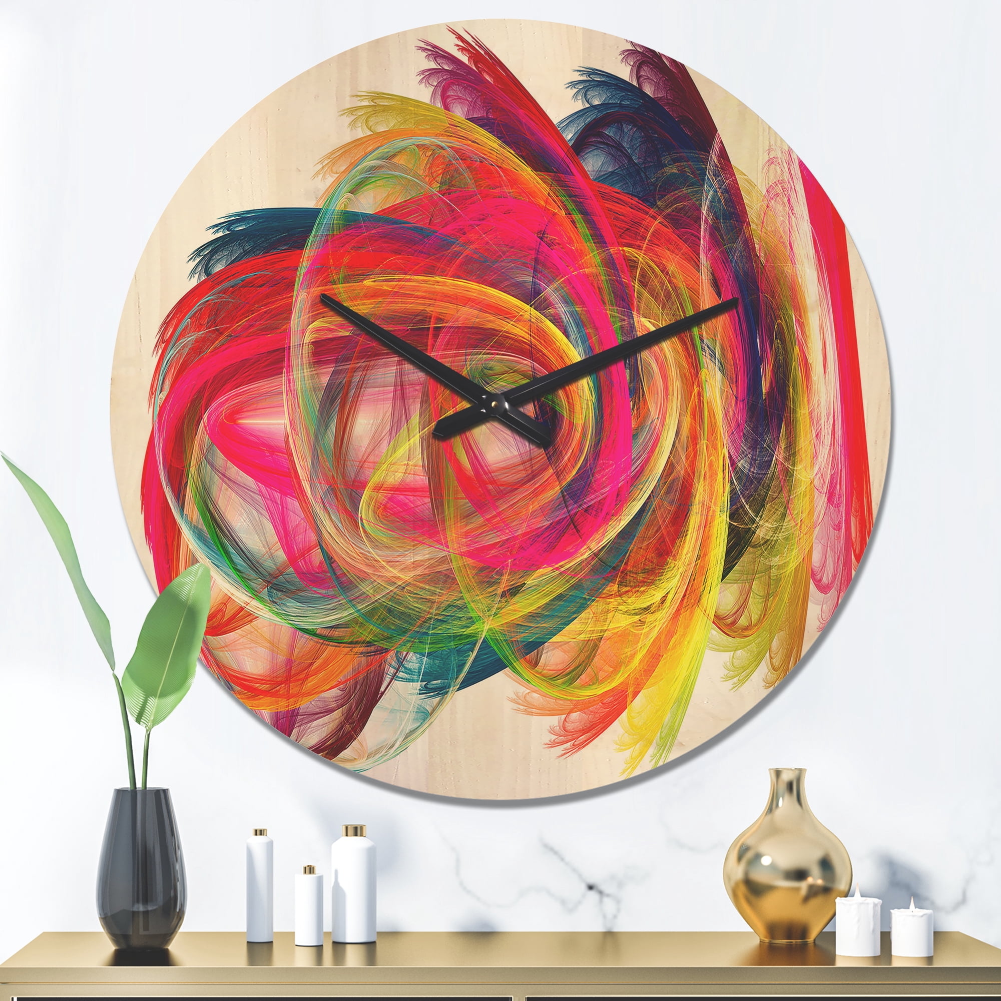 Designart 'Colorful Fractal Thick Strokes ' Modern Wood Wall Clock