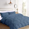 thumbnail image 2 of 500-Thread Count 100% Egyptian Cotton Pinch Pleated Pintuck Design 3pc Duvet Cover Set , With Zipper Closure & Corner Ties - Super King Size ( 98" x 108" ) Inches, (Med. Blue), 2 of 4