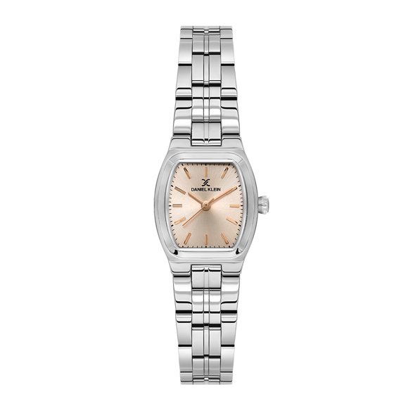 Daniel Klein Montre pour Femme, Tonneau 22 mm Montre Analogique en Métal, Quartz Japonais, Bracelet en Acier Inoxydable - Cadran Argent / Rose