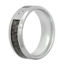 Men's Stainless Steel with Diamond Accent Gray Carbon Fiber Band, 8mm