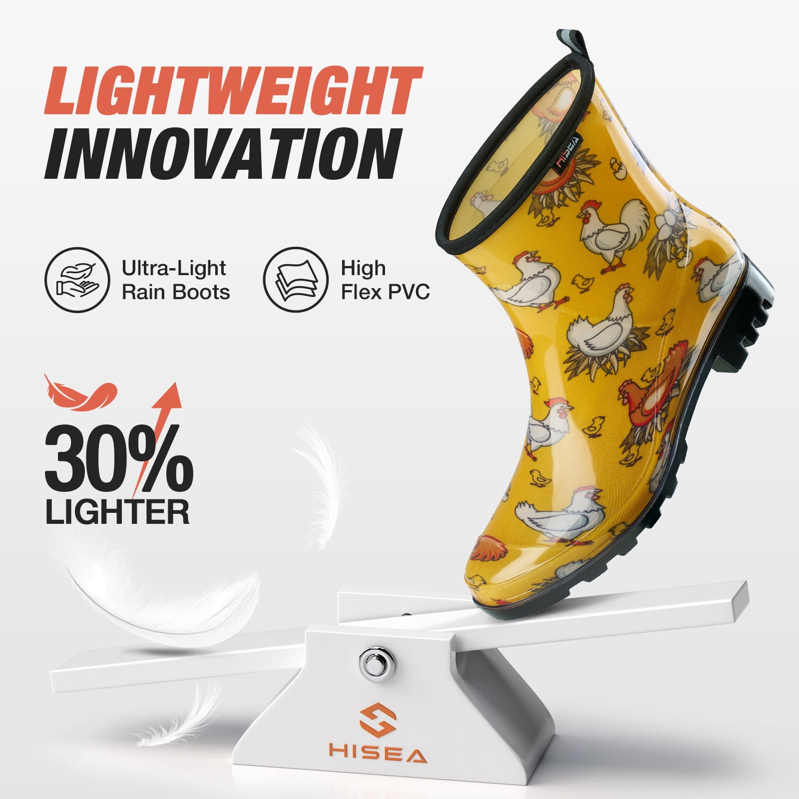 Waterproof Women's Ankle Rain Boots, Non-slip Short Garden Boots，Yellow Chicken Size 8