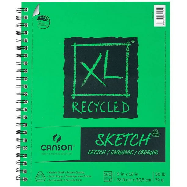 Canson XL Recycled Side Spiral Sketch Paper Pad, 9" x 12", 100 Sheets