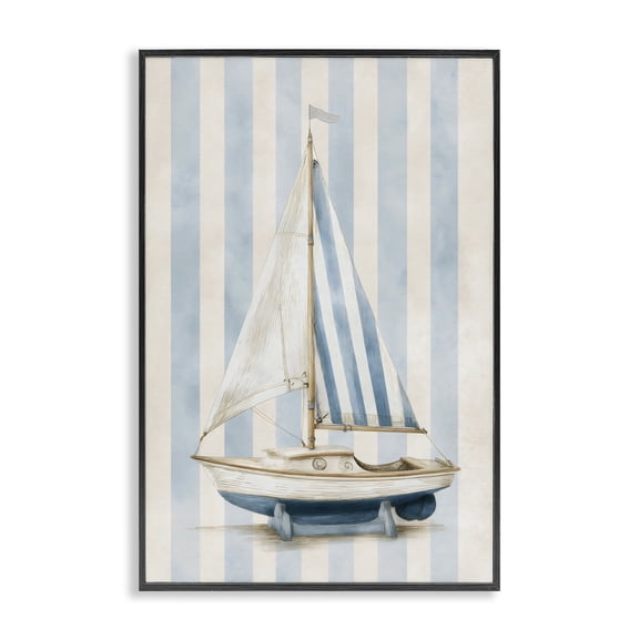Stupell Industries Tropical Seaside Stripes Sailboat Black Framed Giclee Art, 12 x 18, by Petals Prints Design