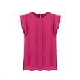 thumbnail image 5 of BRAND BIG CLEAR!Women Candy Color Chiffon Round Collar Short Ruffle Sleeve Loose Shirt Blouse Tops, 5 of 6