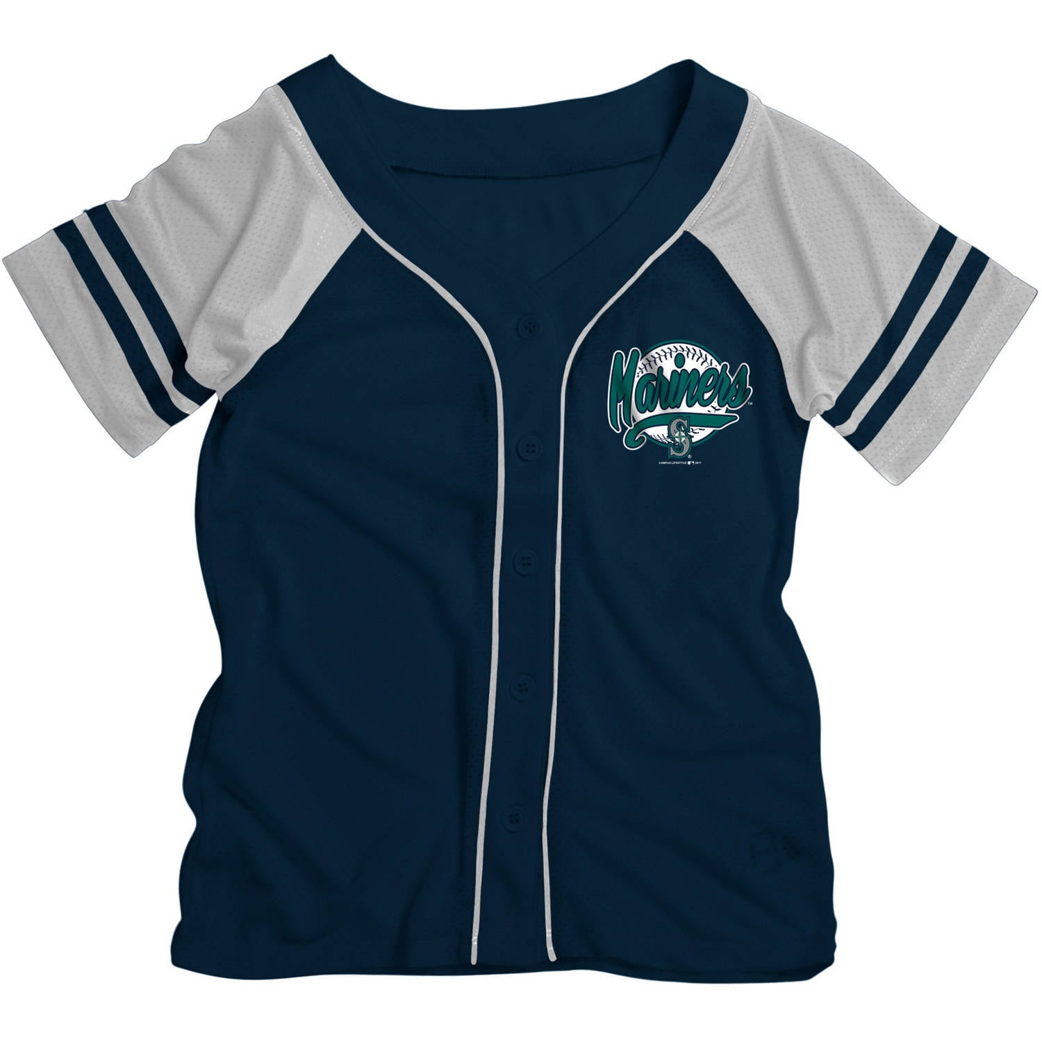 MLB Seattle Mariners Girls Short Sleeve Button Down Mesh Jersey