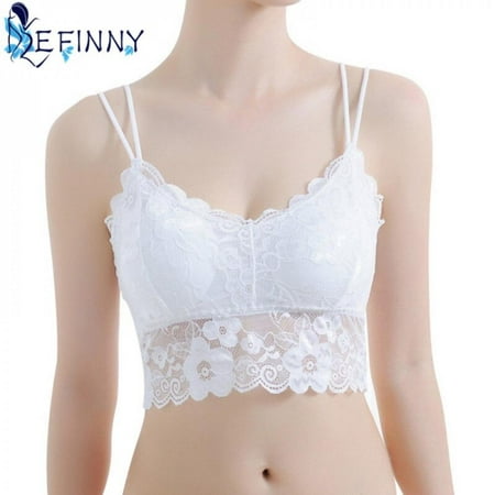 

Cute Women Double Sling Lace Crochet Bralette Bralet Bra Bustier Crop Top Floral Cami Padded Tube Top Safety for party