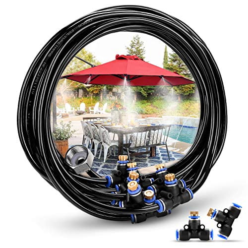 Misting Line 18M Outdoor Mister HOMENOTE Misting Cooling System 59FT 3/4” Filter for Patio Garden Greenhouse Trampoline for Water Park 26 Brass Mist Nozzles a Metal Adapter 