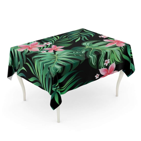 SIDONKU Green Aloha Tropical Jungle Leaves and Flowers Wallper Watercolor Tablecloth Table Desk Cover Home Party Decor 60x120 inch