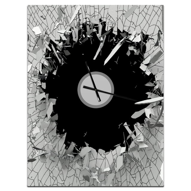 DesignArt Horloge Murale Abstraite à Mur Brisé Design 3D Grande
