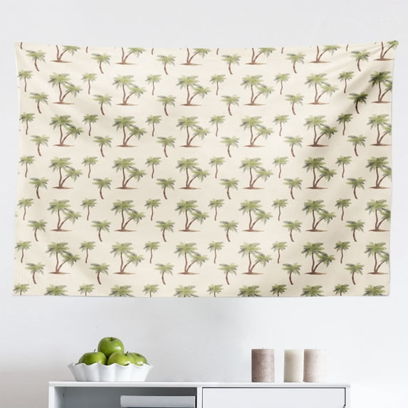 Hawaii Tapestry, Summer Pattern with Palms Rocky Beach and Hibiscus Flora, Fabric Wall Hanging Decor for Bedroom Living Room Dorm, 2 Sizes, Rose Dark Salmon, by Ambesonne