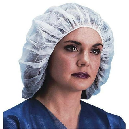 Bouffant Cap, Polypropylene, 28 in Dia., White, XL, 1000 PK