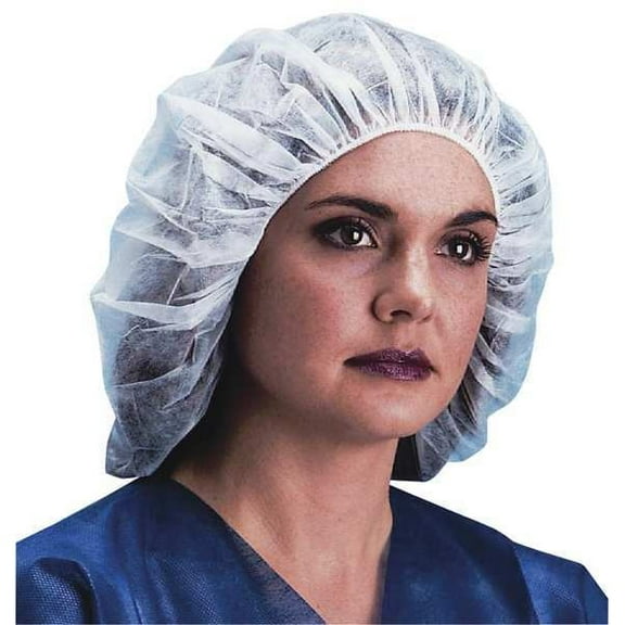 Bouffant Cap, Polypropylene, 28 in Dia., White, XL, 1000 PK