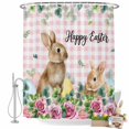 thumbnail image 2 of Shower Curtain for Bathroom Easter Rabbit Pink Buffalo Plaid Waterproof Bath Curtains Shower Curtains with Hooks,Spring Rose Flower Leaves Bathroom Curtain Privacy Drapes for Bathtubs Toilet 72x72in, 2 of 9