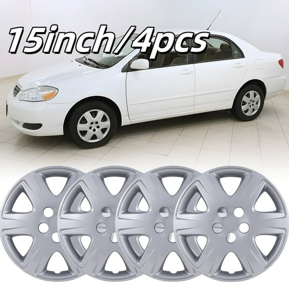 (4Pcs/Set)15 " Silver Hubcaps Wheel Rims Cover for 2005-2008 TOYOTA COROLLA Snap on Installation