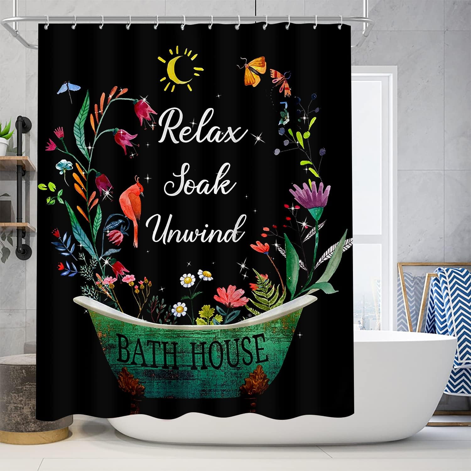 4 Pcs Floral Shower Curtain Flowers Leaves Bathroom Sets with Shower Curtain and Rugs Vintage Farmhouse Bathroom Decor Country Bathtub on Rustic Wood Backdrop Bathroom Rugs Mat Toilet Lid Cover