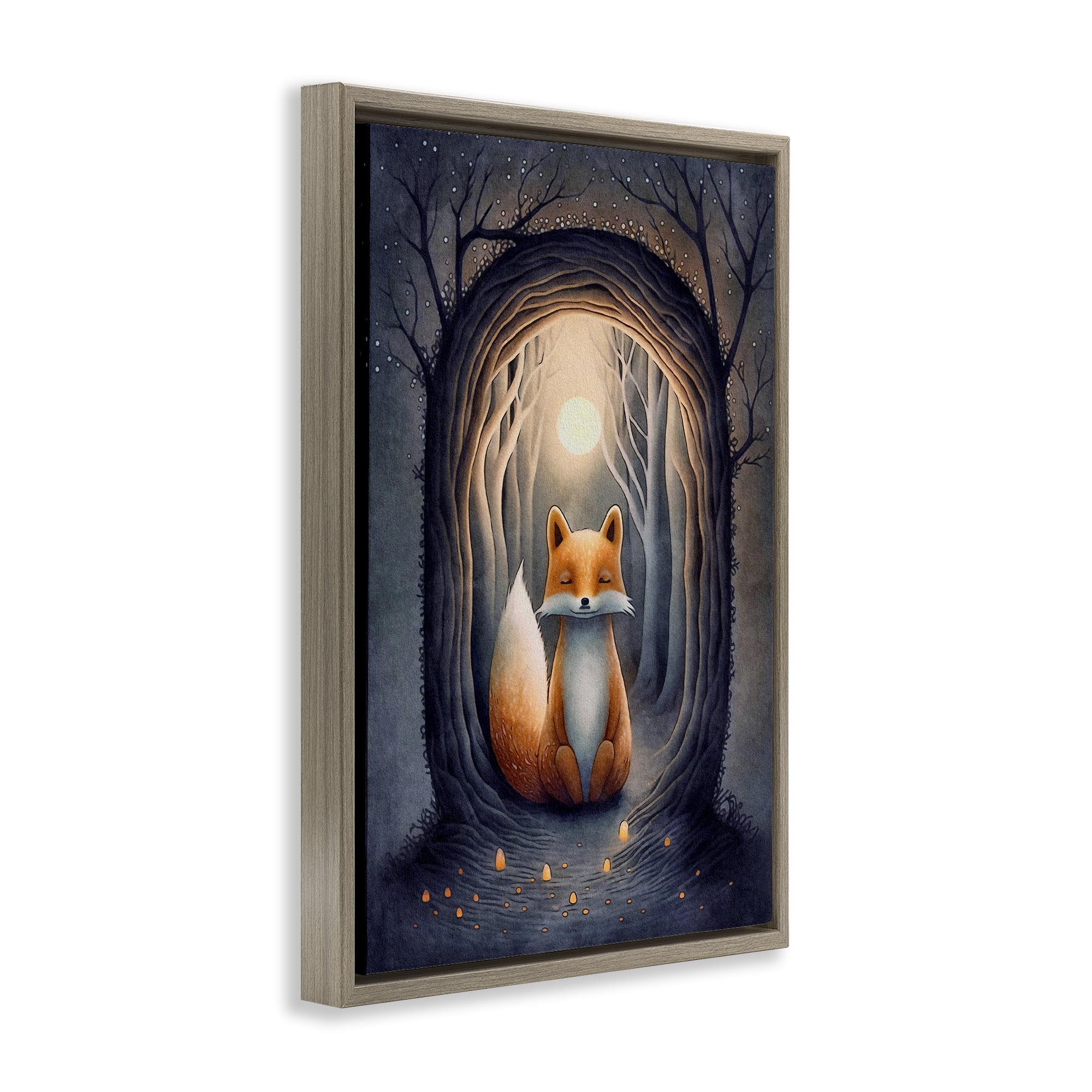 Stupell Industries Mystic Fox in Nature Landscape Painting Brown Floater Framed Art Print Wall Art, 21 x 31