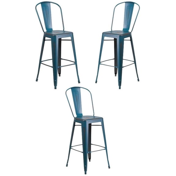 Home Square 30" Metal Bar Stool in Distressed Kelly Blue - Set of 3