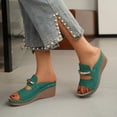 thumbnail image 4 of CYMMPU Women's Metal Accent Open Toe Wedge Slide Sandals, Slip On Platform Comfort Mules, Casual Outdoor Summer Beach Walking Footwear Green 42, 4 of 7