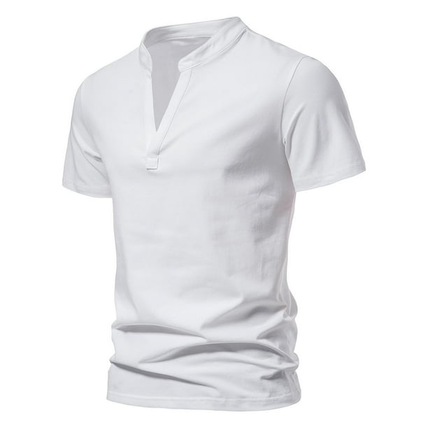 pstuiky camisetas de hombre, Suéter casual de manga corta con cuello en V y cuello en V para hombre ropa de hombre l
