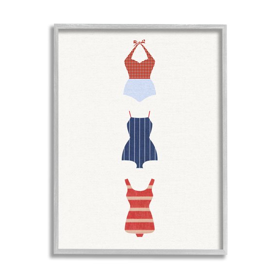 Stupell Industries Nautical Swim Style Beauty & Fashion Painting Gray Framed Art Print Wall Art, 11 x 14