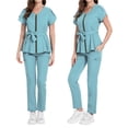 thumbnail image 2 of Gyexs Womens Scrubs Set Cute Scrub Top & Pants with Zipper Multiple Pockets, Antiwrinkle, Slim Fit Workwear Uniforms (Blue Size XL), 2 of 6