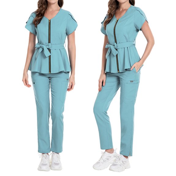 SHITINN Women'S Scrubs Easy Care Uniforms Blue Scrub Tops Women with Pants Quick Drying Nurse Scrubs Set