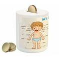 thumbnail image 2 of Science Piggy Bank, Illustration of the Parts of the Body Names on Cartoon Boy, Ceramic Coin Bank Money Box for Cash Saving, 3.6" X 3.2", Pale Blue Pale Brown, by Ambesonne, 2 of 4